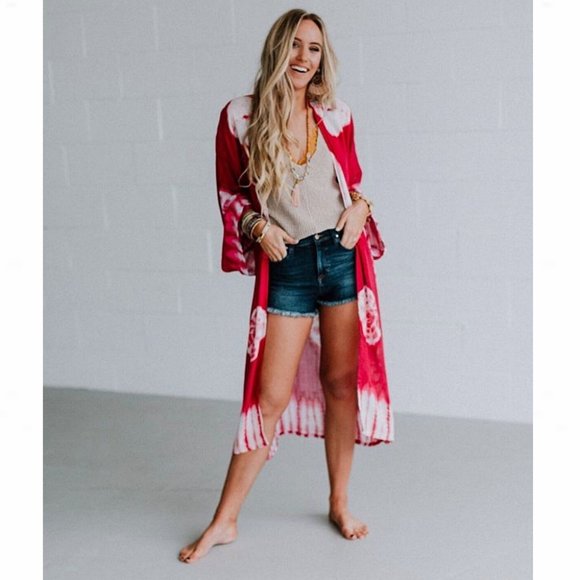 Berry Spellbound Tie-Dye Open-Front Duster Kimono - Picture 9 of 12